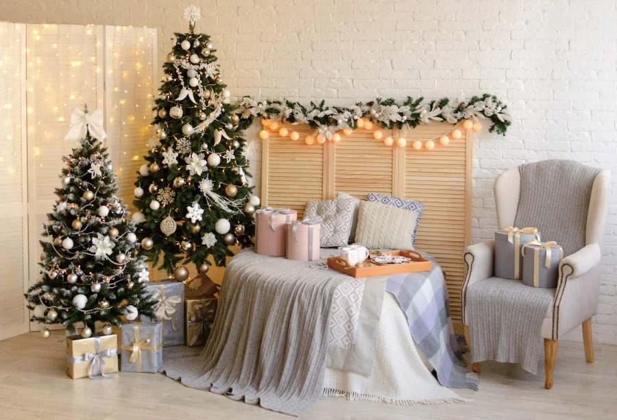 

Laeacco Christmas Tree Decor Light Chair Gift Table Cabinet Photo Backgrounds Customized Photography Backdrops For Photo Studio