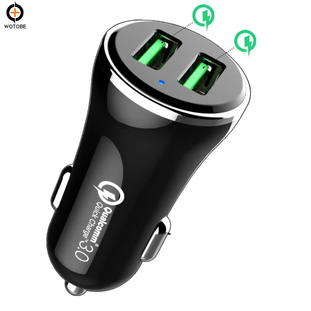 QC 3.0 Double Port Fast Car Charger 2 Ports 36W Quick Charging 5V 9V 12V 3A USB C Cable For iPhone XS mate 20 Pro P30 note 9 S10