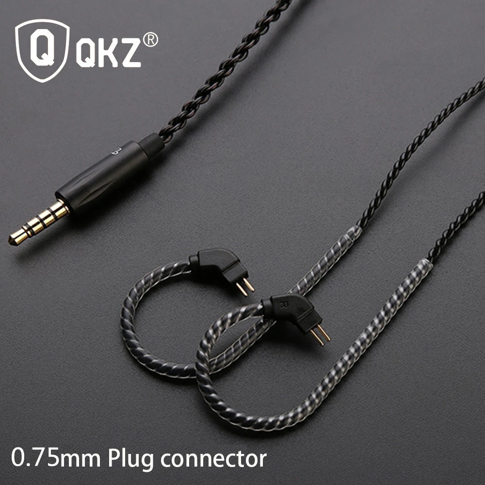 

Genuine QKZ Headset Original Wire 0.75MM Standard Pin Sports Stereo High Fidelity Headphone cable pluggable ear wire With Mic