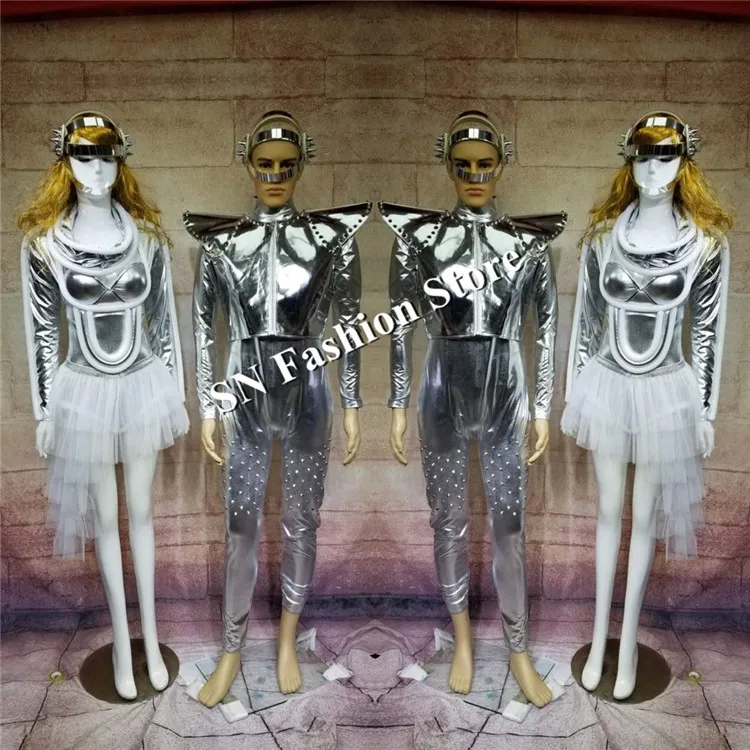 DC12 костюмы для бальных танцев серебряное зеркало сценическое шоу одежда ткань робот костюм dj платье бар подиум модель представление клуб юбка