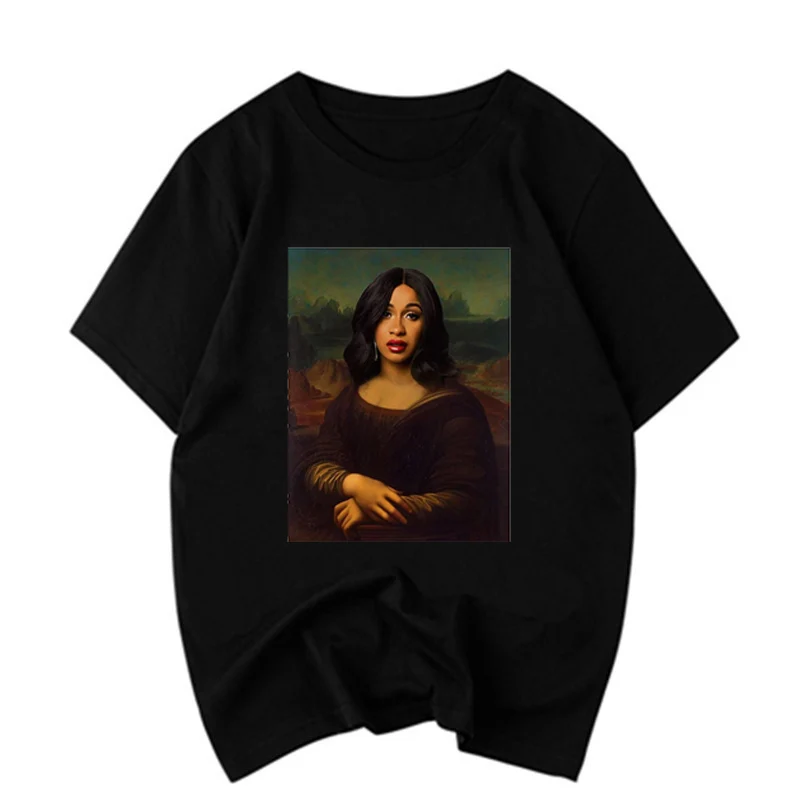 

Cardi B Mona Lisa t shirt men/women summer 2019 black cotton plus size Vogue print streetwear style top clothes tee shirt homme