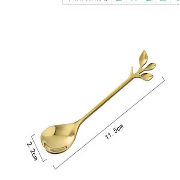 Creative Stainless Steel Fork Spoon Leaf Shape Handle Coffee Cake Dessert Ice Cream Forks Spoons Glossy Household Tableware 1pcs - Цвет: spoon 1