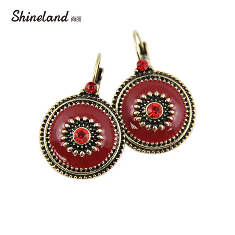 

Shineland Women 2019 New Arrival Accessories Vintage Crystal Rhinestone Multicolor Enamel Statement Clip Earrings Jewelry