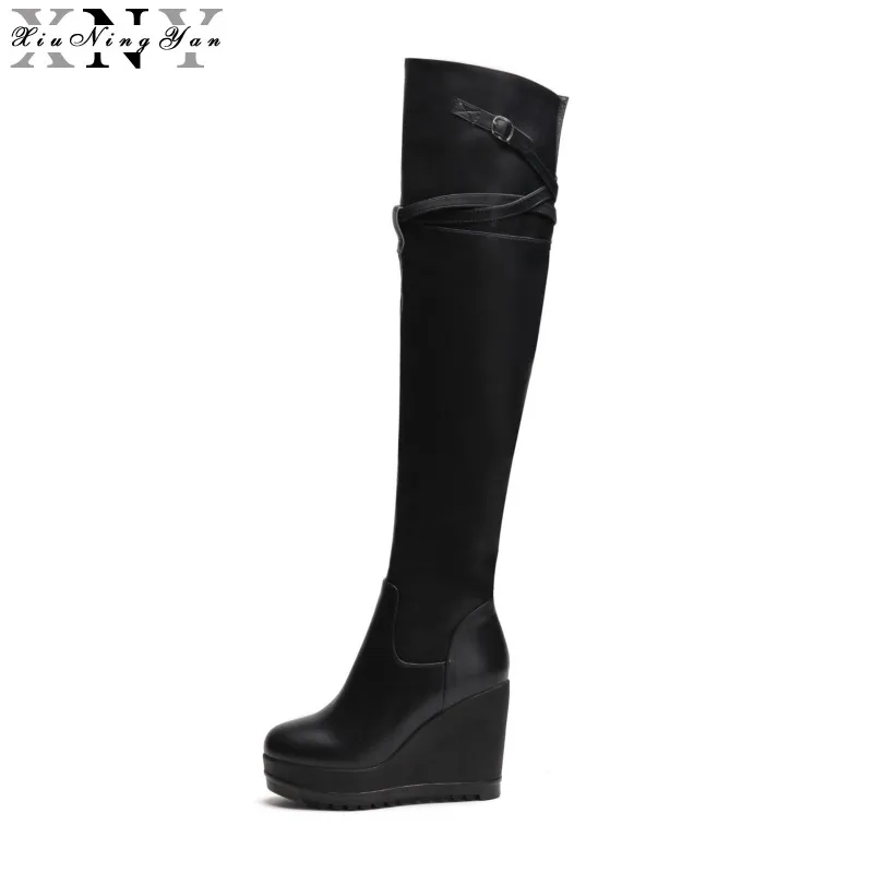 Boots Women Sexy Stretch Soft Genuine Leather Thigh High Boots Woman Wedges Boots Autumn Winter Women's Shoes Ladies Boots 1/15