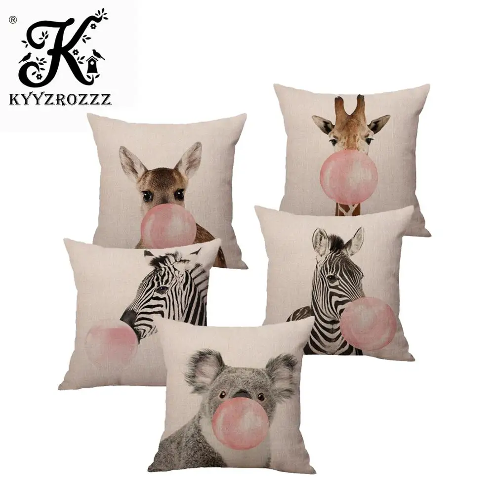 

Creative Decoration Zebra Cushion Cover Koala Giraffe Blowing Bubbles Cute Animal Pillow Cases Bedding For Kids Bedroom Decor