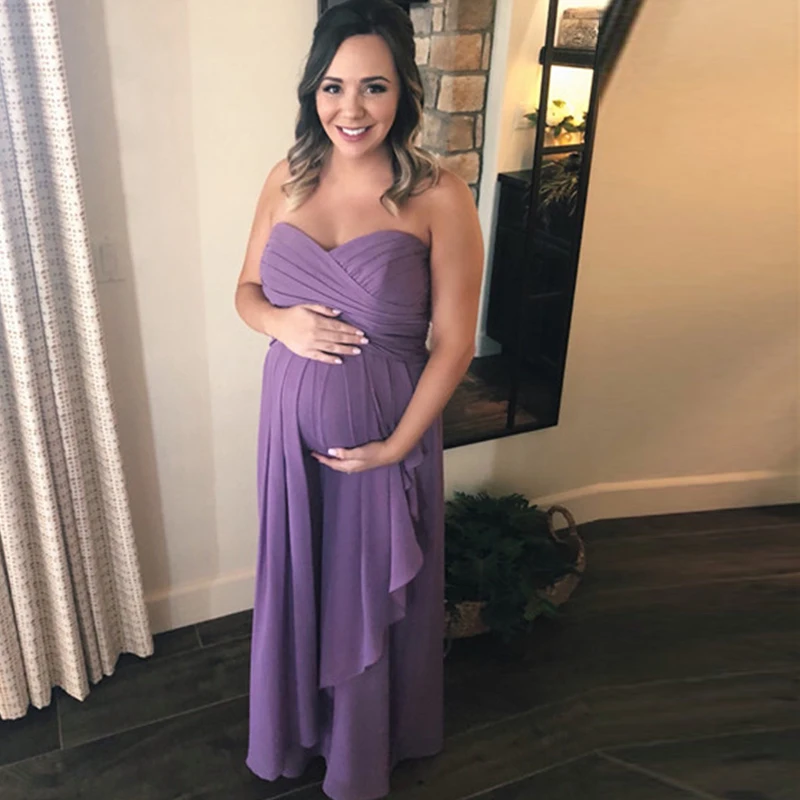 

Purple Evening Dresses 2019 Sweetheart Chiffon Sleeveless Robe De Soiree For Pregnant woman Evening Party Dress with Ruffles