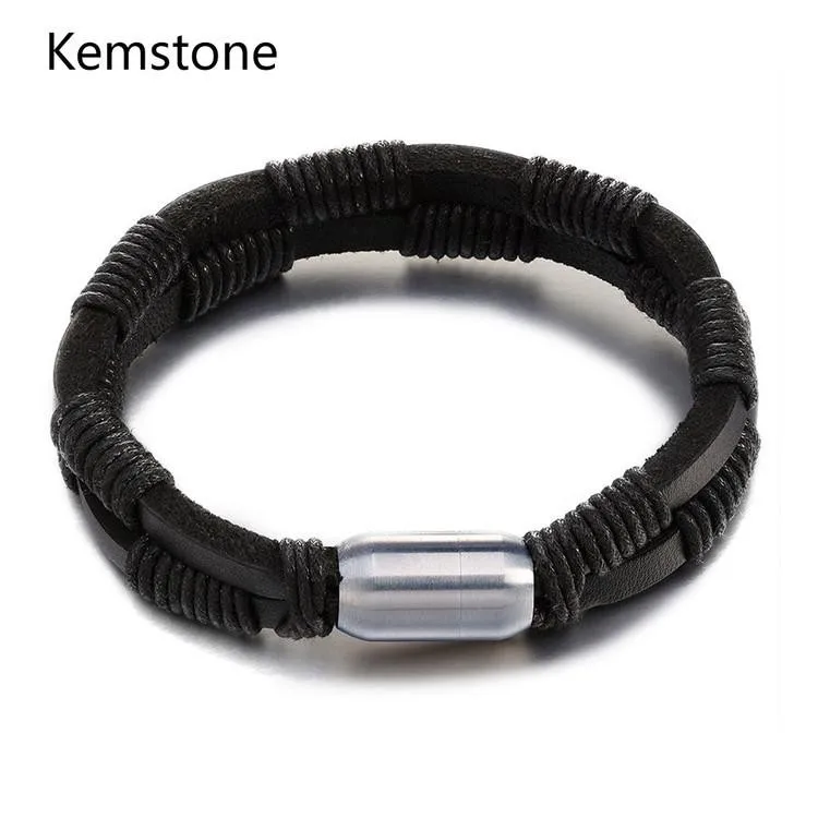 Kemstone Ретро Титановый стальной кожаный браслет с пряжкой|bracelet leather bracelet|titanium