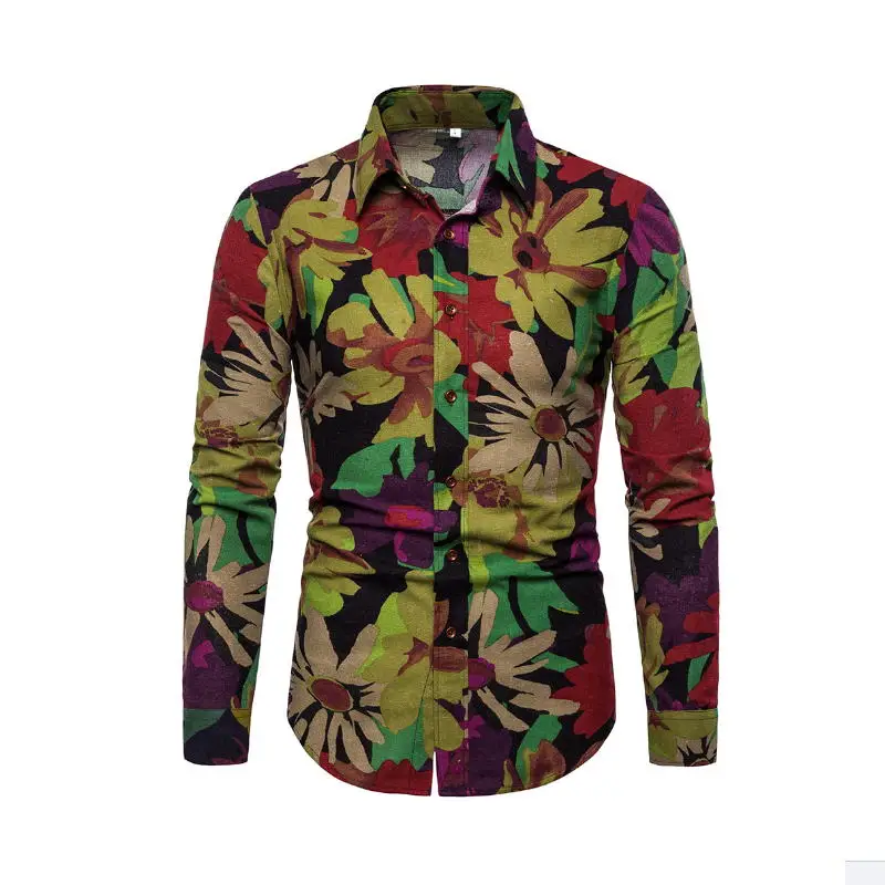 

2019 New Autumn New Long Sleeve Flowers Shirts Plus Size 3XL 4XL 5XL Button Down Social Hawaiian Floral Shirt