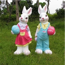 Животные Мультяшные полимерные скульптура ручной работы пастырской дома виллы зеленые детские украшения большой кролик