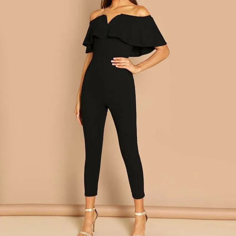 

Fashion Women Playsuit Ruffle Off Shoulder Push Up Skinny Sexy Lady Casual Bodycon Jumpsuit Long Slim Long Trousers S-XXL W3
