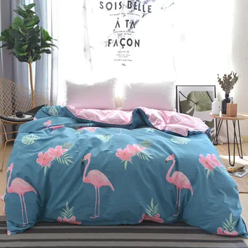 

100%Cotton Duvet Cover Twin Full Queen King Size Cartoon Quilt Cover 1pcs Pink Flamingo Blue Comforter stripe Cover High Quality