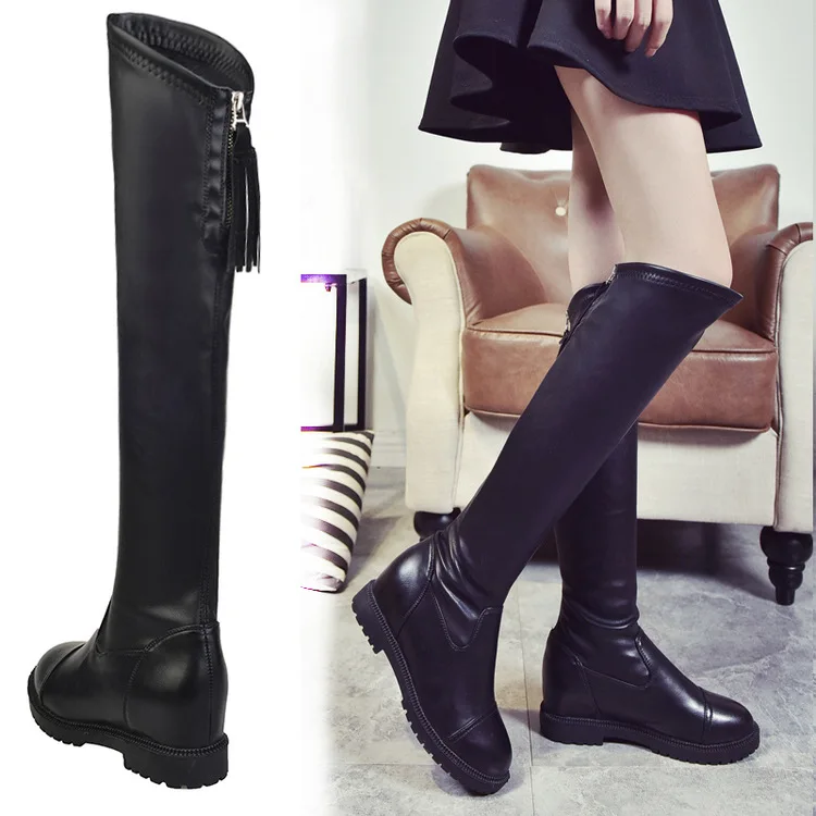

2017 new stovepipe stretch boots to increase flat-bottomed boots women boots