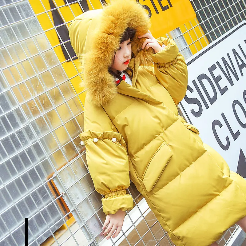 

Winter Clothing White Duck Down Jacket Big Raccon Fur Parkas Thin Down Jacket Girls Teenagers Down Jacket Children Winter