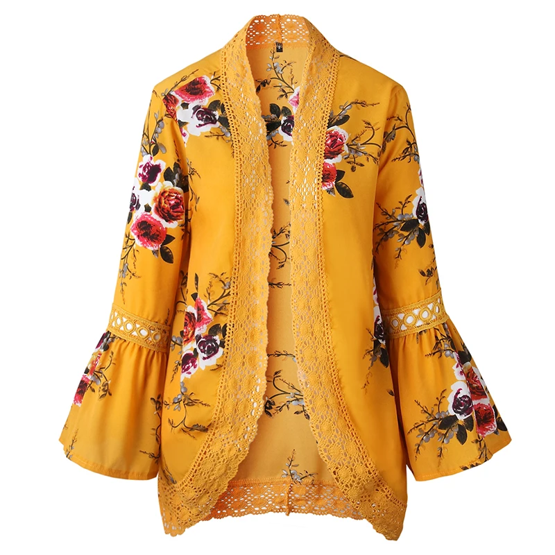 Efvandoloe женская блузка кимоно кардиган с принтом кружевная рубашка размера плюс Топ Женская одежда