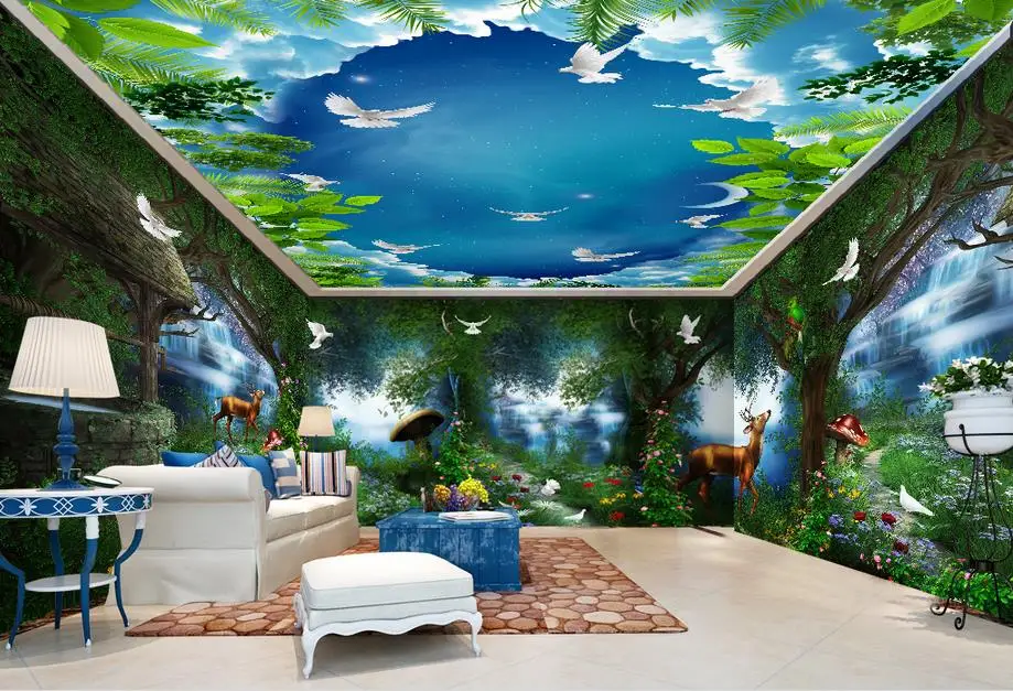 customized 3d stereoscopic Forest falls the whole house3d wall murals