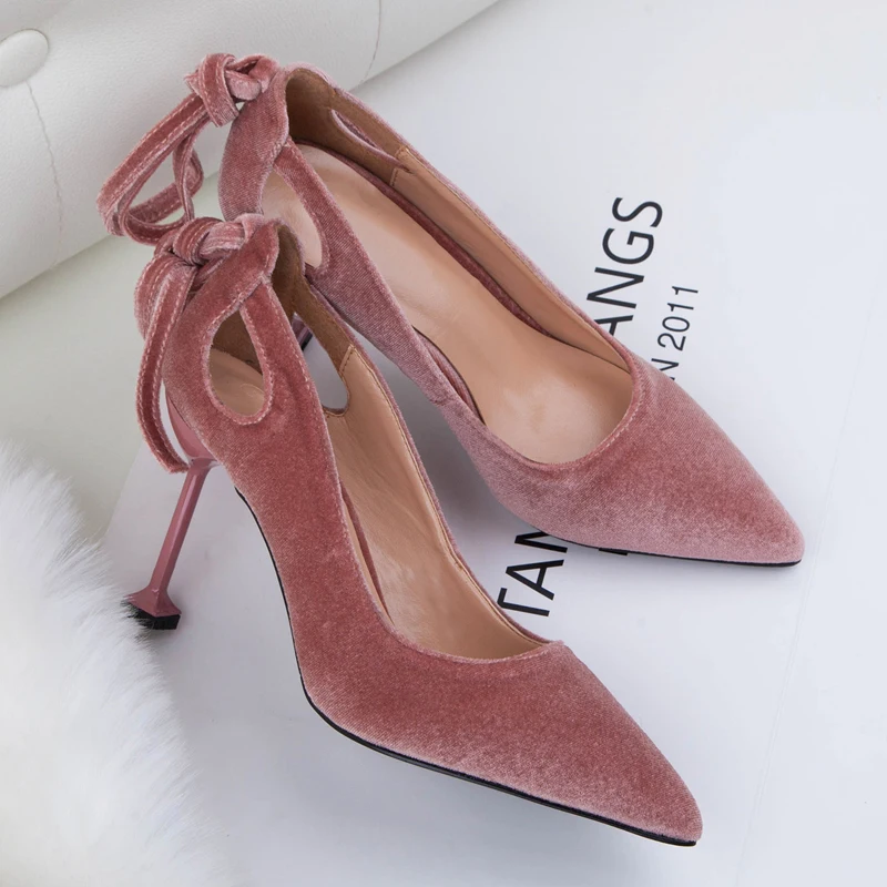 

Teahoo Fashion Velvet Stiletto Heels Women Shoes Butterfly Women Wedding Shoes Strange Type High Heels Party Shoes for Women