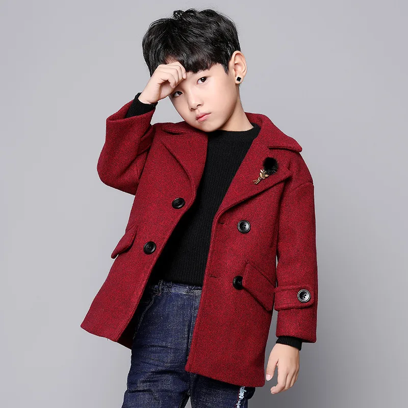 Осень и зима новая куртка детская одежда для мальчиков, шерстяная куртка корейская детская Длинная зимняя костюм шерстяное пальто 18M03