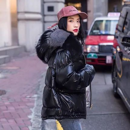 Winter Jacket Women Glossy Down Parka Real Raccoon Fur Collar Women Jacket Winter Hooded Parkas Warm Thick Parka Female Coat