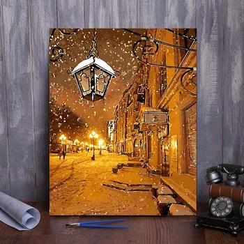 

Framed painting by number coloring by numbers for home decor hand painted canvas painting 4050 snow night