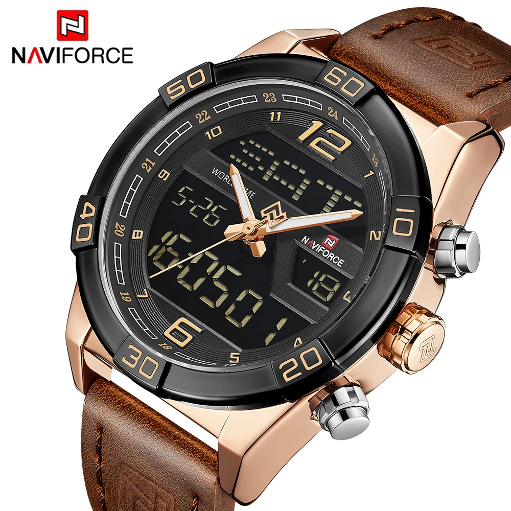 

NAVIFORCE Luxury Men Sports Watches Men's Waterproof Quartz Clock Man Leather Army Military LED Digital Watch relogio masculino