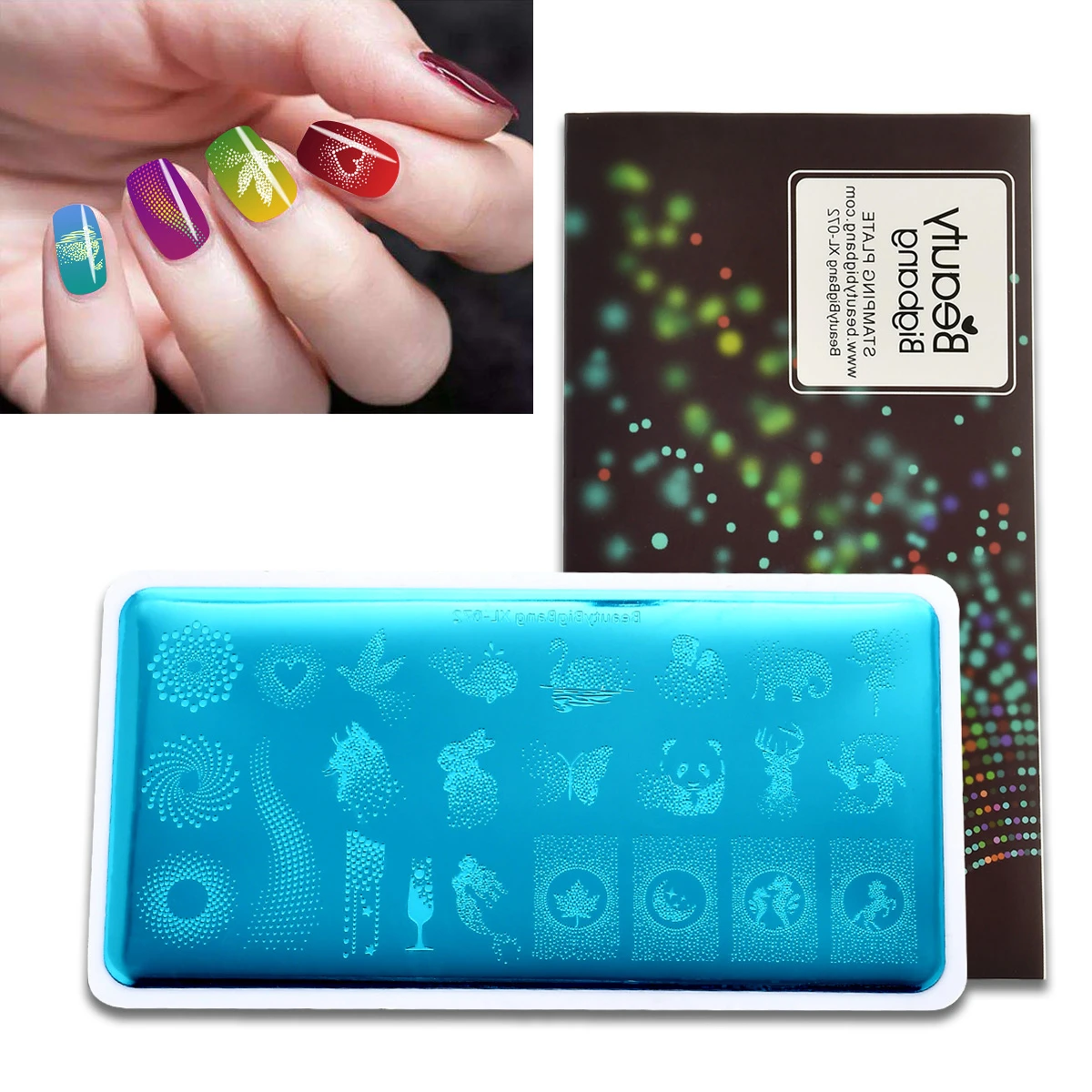 

BeautyBigBang Rectangle Nail Art Stamping Plates Manicure Image Plates Geometry Animal Stamp Plate Print Stencil XL-072