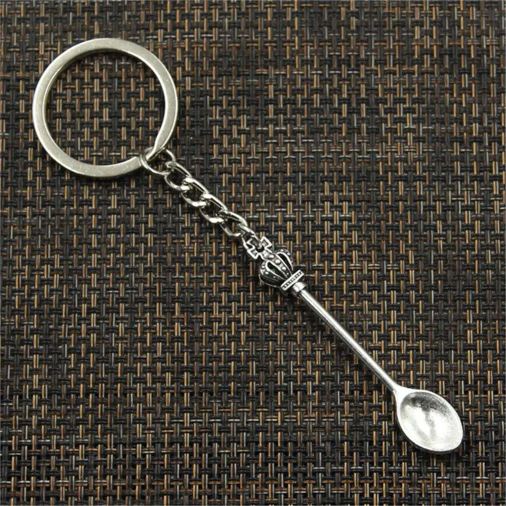 Metal Keychain 30mm DIY Holder Chain Vintage Kitchen Spoon Crown 57x9mm Pendant Gift For Men