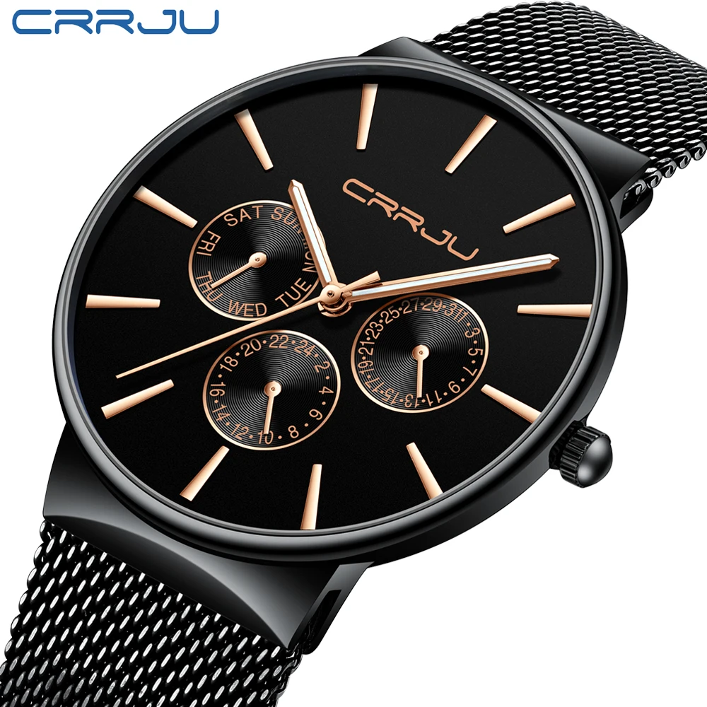 

CRRJU New Fashion Men Watches Analog Quartz watches Men's Sport Luxury Watch Waterproof Stainless Steel Watches montre homme