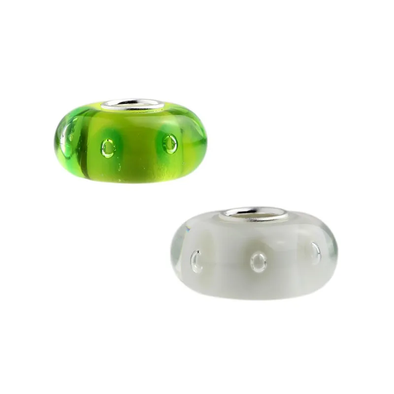

925 Sterling Silver Large Hole Colorful 3D Spring White Bubble Murano Glass Charm Beads Fit European Bracelet Jewelry