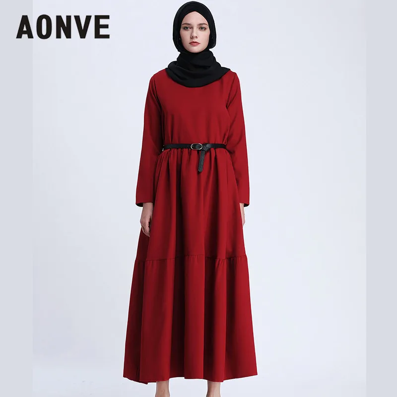 Aonve мусульманский абайя платье для Для женщин Ислам черный, красный повседневное свободное платье Абаи турецкий кафтан Marocain вы Ropa араб Mujer