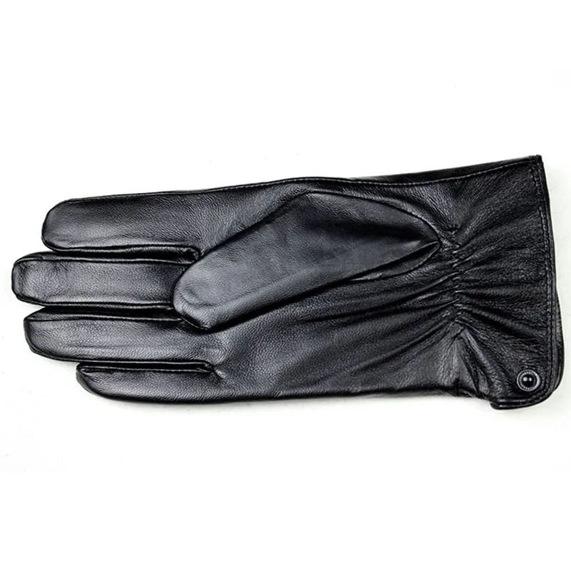 Winter Thick Warm Touch Screen Sheepskin Gloves Men's Leather White Rabbit Fur Lining Outdoor Wind and Cold Finger Gloves