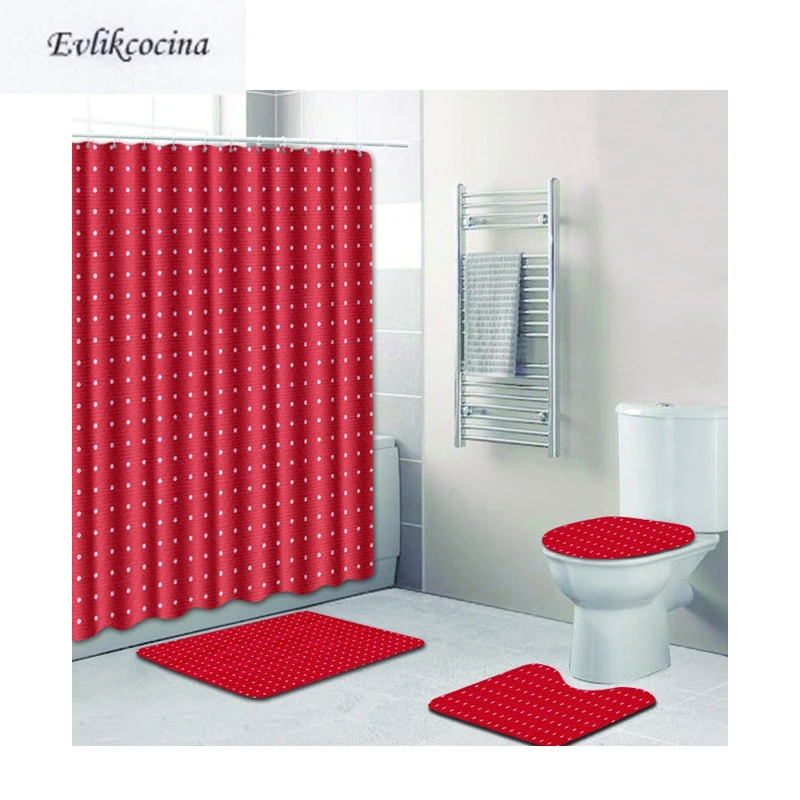 Free Shipping 4pcs Red Banyo Bathroom Carpet Toilet Bath Mat Set White Dots Tapis Salle De Bain Alfombra Bano Tapete Banheiro Bath Mats Aliexpress