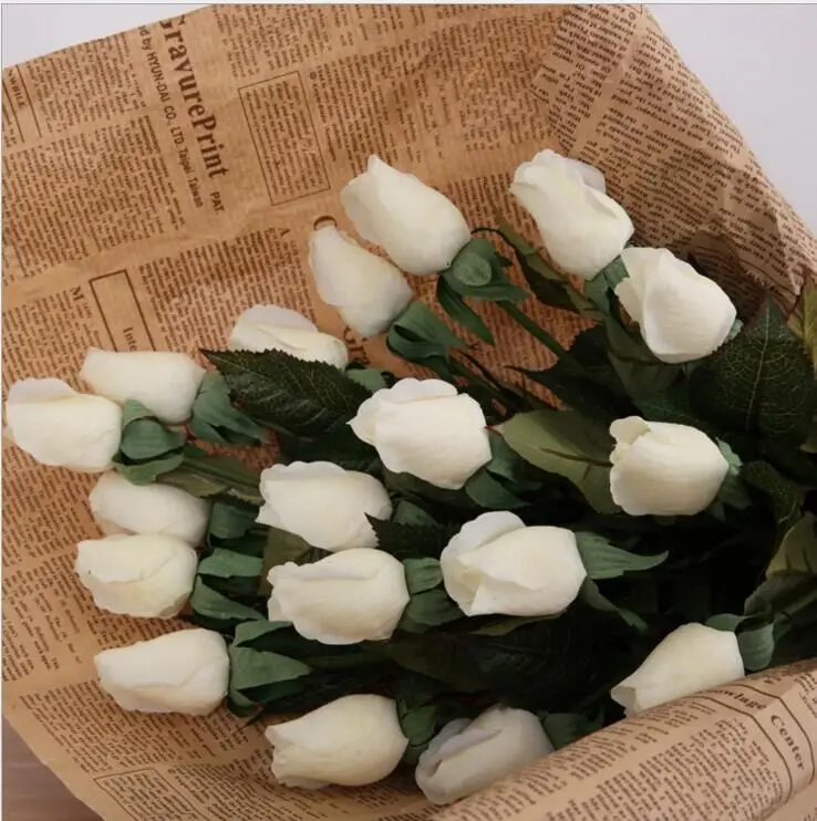 Настоящее прикосновение бутон розы 25 шт./лот из искусственного шелка Свадебные цветы букет украшения дома для свадебной вечеринки или дня рождения маленький бутон - Цвет: Белый