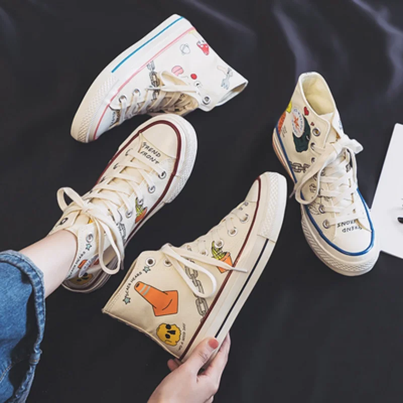 

High-top canvas shoes female 2019 tide shoes spring new wild women's shoes