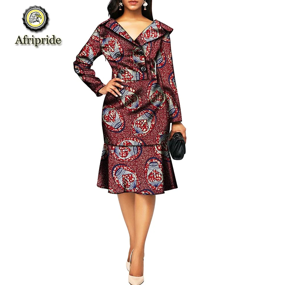 Африканские платья для женщин AFRIPRIDE Дашики Базен riche Анкара принт Чистый хлопок платье индивидуальный заказ v-образным вырезом S1825083 - Цвет: 398