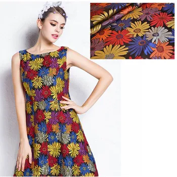 

145cm width Imported colorful sunflower Metallic Jacquard Brocade Fabric 3D jacquard yarn dyed fabric for Coat Dress Skirt