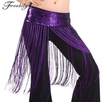 

Sequins Women Ladies Belly Dance Clothes Accessories Stretchy Long Tassel Fringe Belts Women Female Belly Dance Hip Scarf Dress
