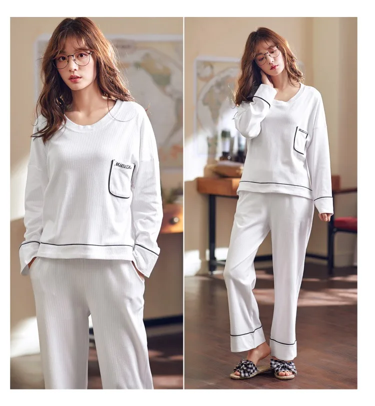 Cotton Pajama Sets for Women Spring Long Sleeve Pyjama Cute Cartoon Sleepwear Loungewear Homewear Pijama Mujer Clothes