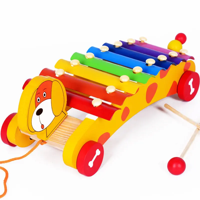 Free shipping Wood Children Drag Animal Dog Xylophone Classic Musical