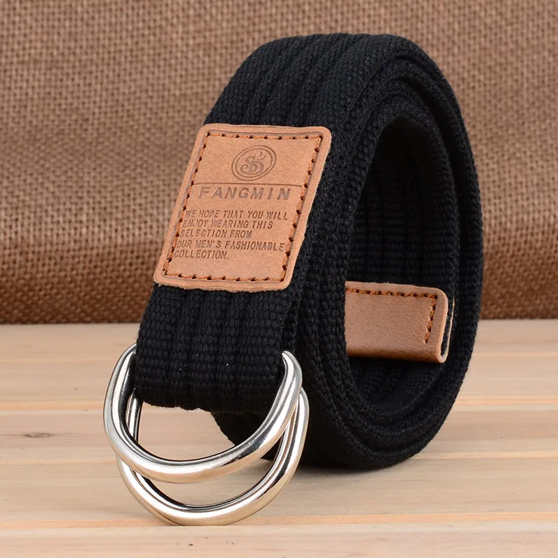 WOMEN unisex YOUNG STYLE canvas belt DOUBLE RING BUCKLE cotton canvas
