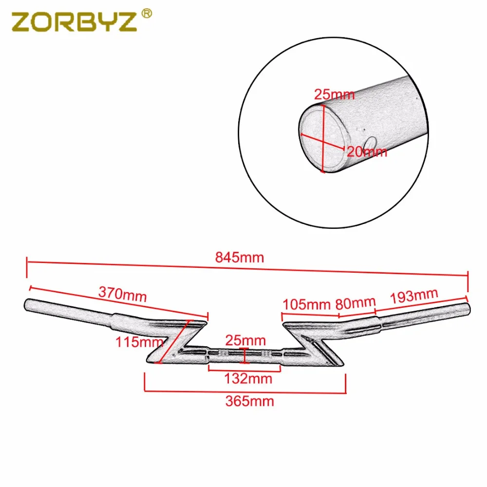 ZORBYZ мотоцикл 25 мм хромированная Ручка Drag Z бар для Harley Honda Yamaha Triumph