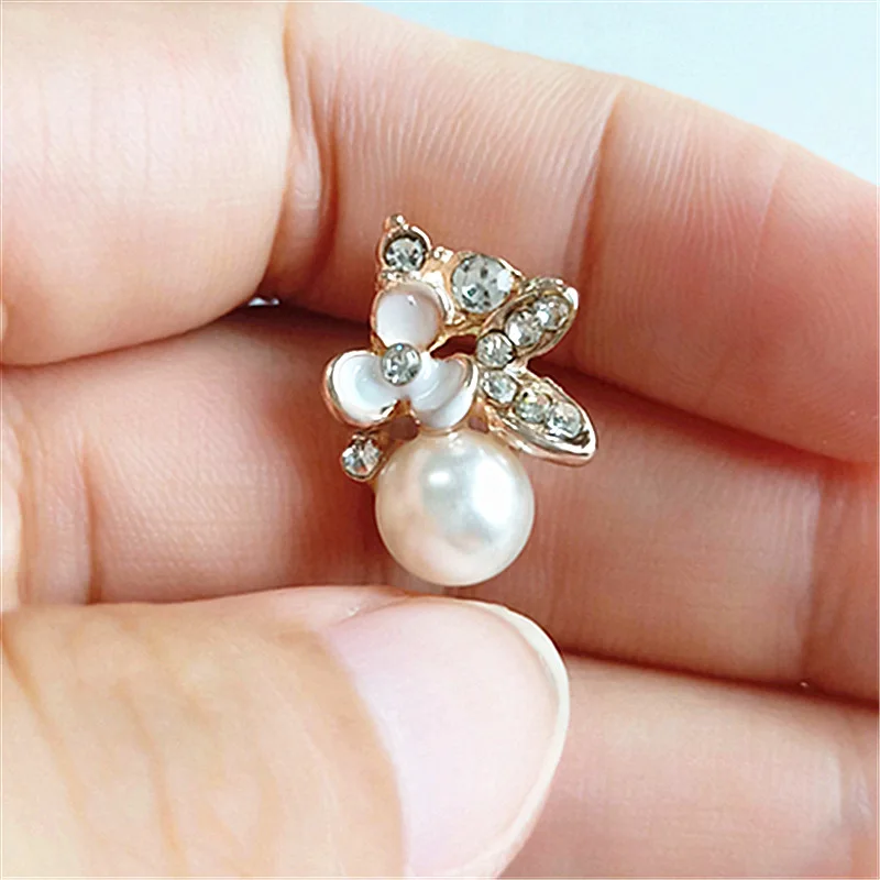 50pcs 13*18mm Gold Color Imitation Pearl Crystal Flower Charm Flower Pendant for DIY Handmade Wedding Jewelry Making wholesale