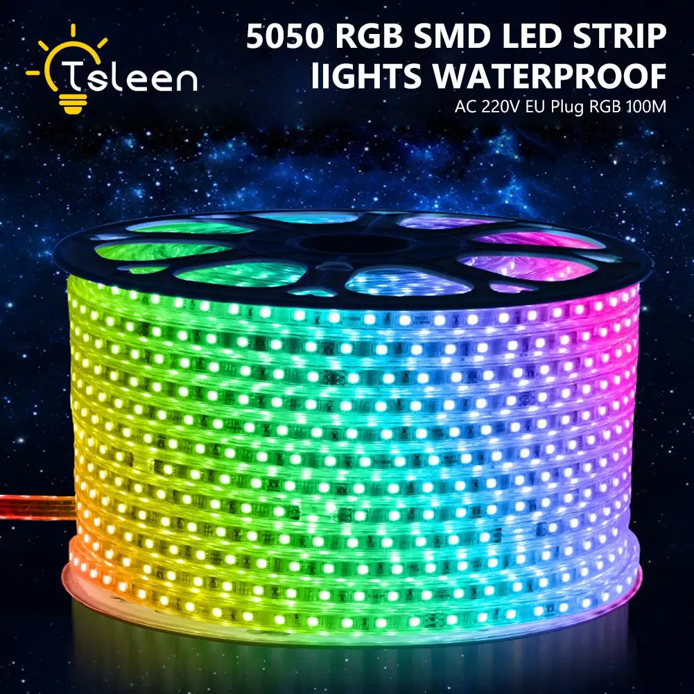 TSLEEN Free Shipping! Free To Cut RGB LED Strip Light Waterproof 60LEDS/M 20M 25M 30M 40M 50M 100M 5050 Lamp 220V Power Supply TSLEEN Free Shipping! Free To Cut RGB LED Strip Light Waterproof 60LEDS/M 20M 25M 30M 40M 50M 100M 5050 Lamp 220V Power Supply