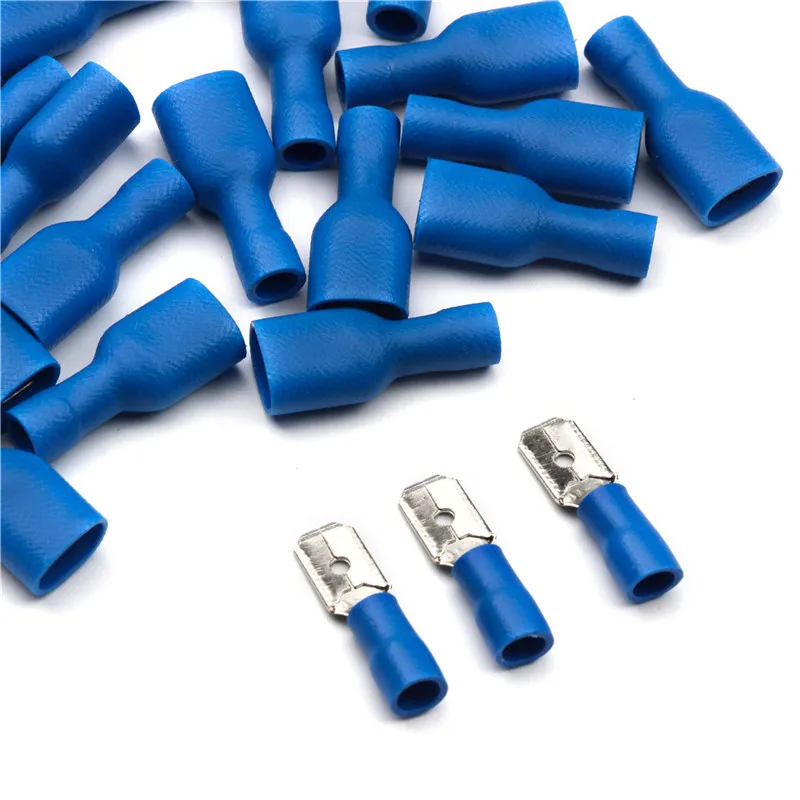 

50 Pairs 6.3mm 16-14 AWG Female&Male Electrical Wiring Connector Insulated Crimp Terminal Spade Blue Assortment Kit