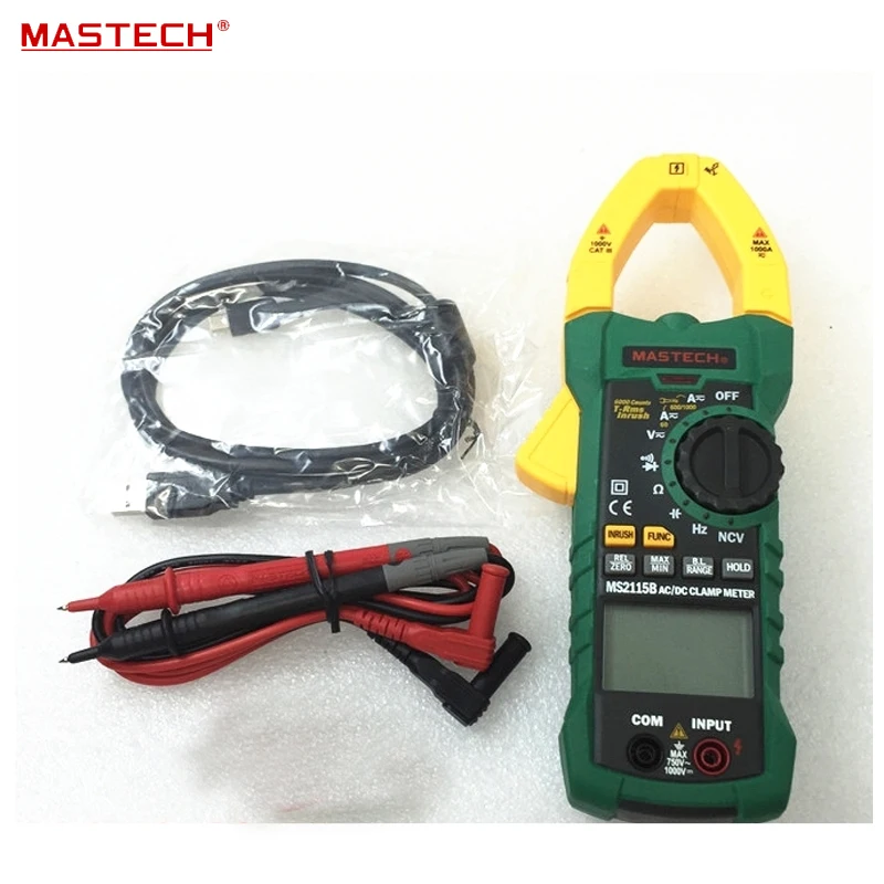 

MASTECH MS2115B True RMS Digital Clamp Meter DC/AC Voltage Current Ohm Capacitance Frequency Tester with USB Data Acquisition
