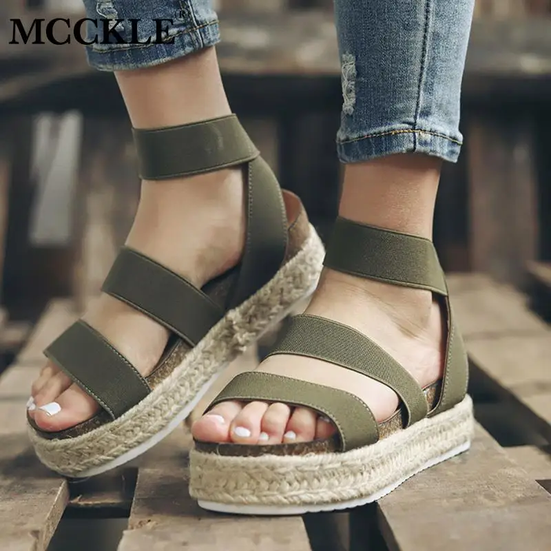

Women Sandals Elastic Band Hemp Flat Platform Slides Female Summer Sewing Fashion Shoes Rome Sandals Ladies Comfortable Footwear