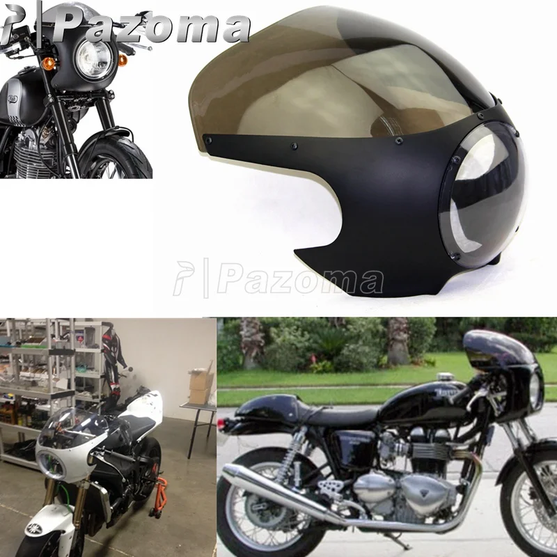 

Pazoma Matte Black Smoke Cafe Racer Style Drag Racing Viper Fairing Screen 5-3/4" Headlight Wind Deflector Windshield