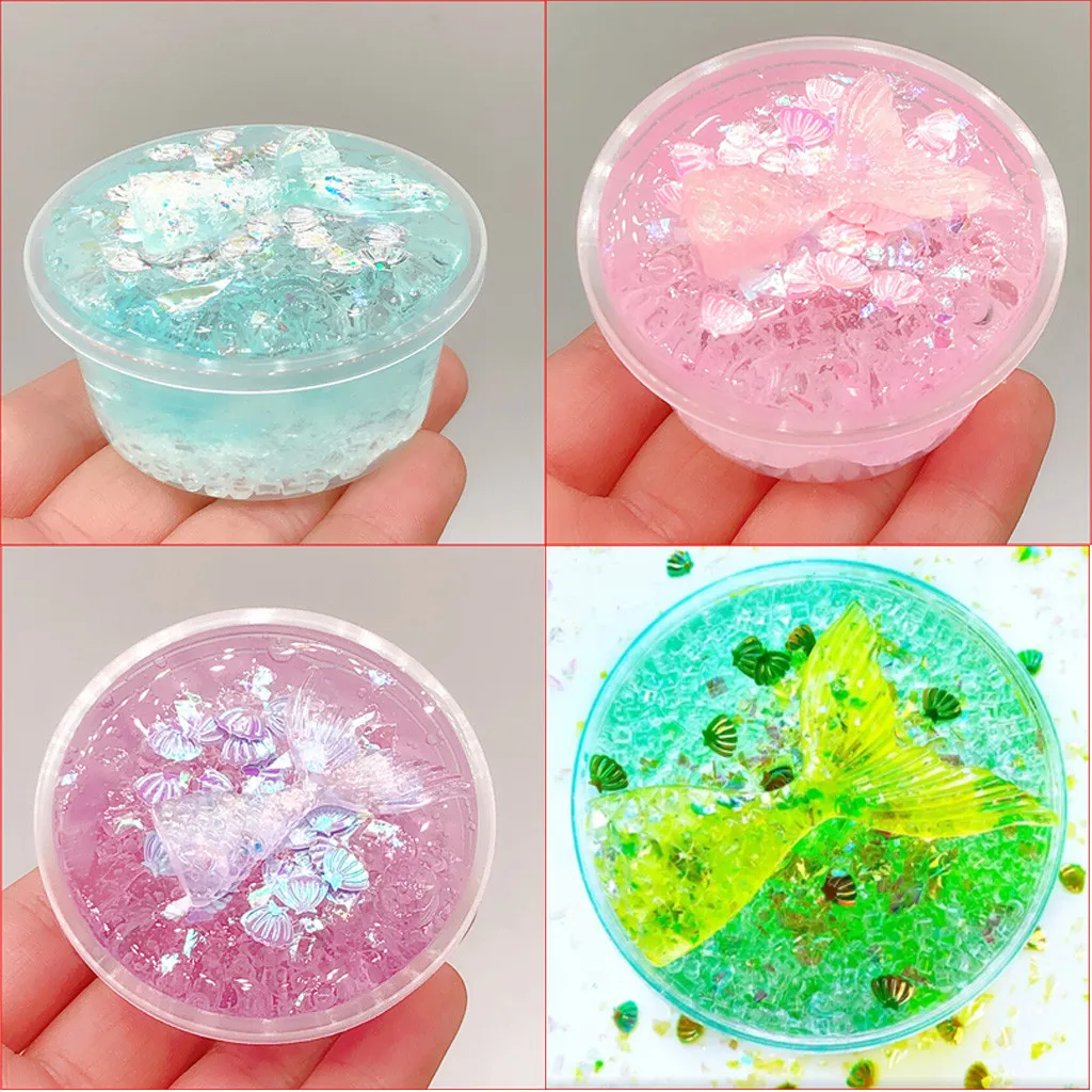 

Children's relieving non-toxic color clay Mermaid Tail Mud Squishies Mixing Cloud Slime Putty Scented Stress Kids Clay Toy