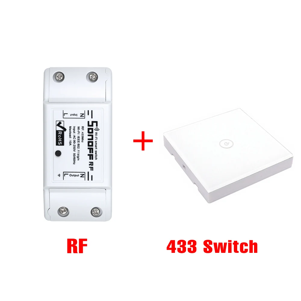 Sonoff RF Wifi релейный модуль, умный WiFi беспроводной переключатель, 433 МГц, RF Ewelink, приложение для голосового управления, работает с Alexa Google Home - Комплект: RF-T433switch