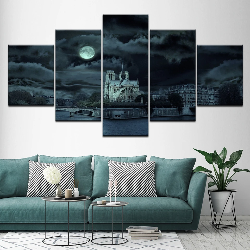 

Canvas Painting Notre Dame Cathedral 5 Pieces Wall Art Painting Modular Wallpapers Poster Print for living room Home Decor