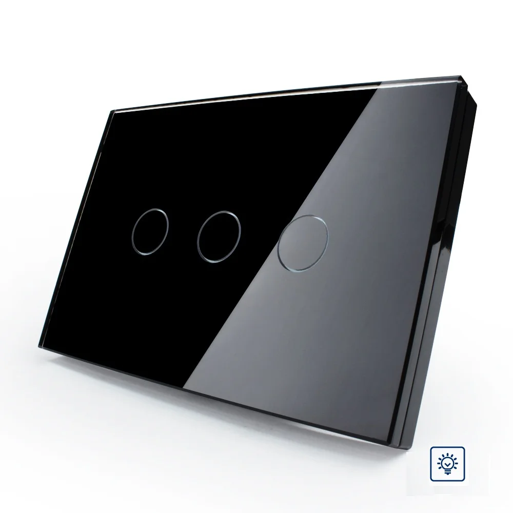 US AU Standard Touch Switch Smart Black Pearl Crsytal Glass Panel 3Gangs 1Way 220V 50Hz Touch